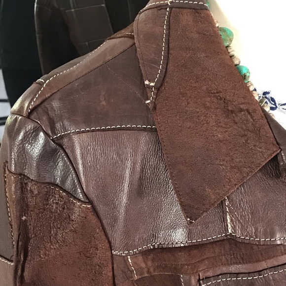 illia RARE Patchwork Brown Leather Jacket *RARE* - Picture 3 of 7
